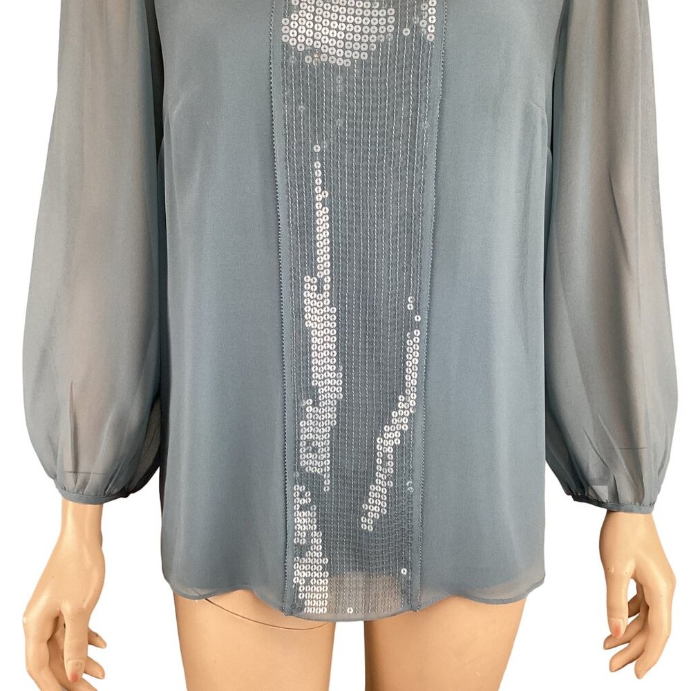 Talbots Top Size 8 Blue Sequin-Embellished Long Sleeve Blouse 2PC - Picture 7 of 9